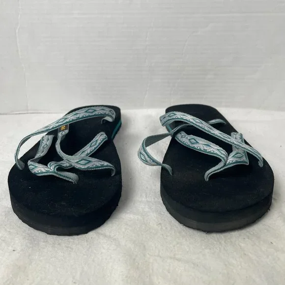 TEVA Blue/White Strappy Thong Flip Flop Sandal - Picture 4 of 9